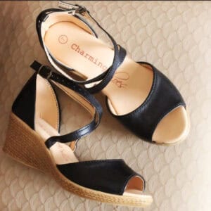 Talitha Black Crossover Open Toe Wedge