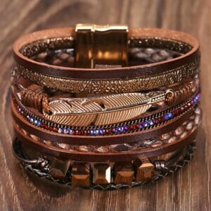 Brown Feather Magnetic Clip Bracelet