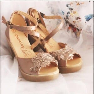 Zoe Rosegold and Lace Open Toe Heels